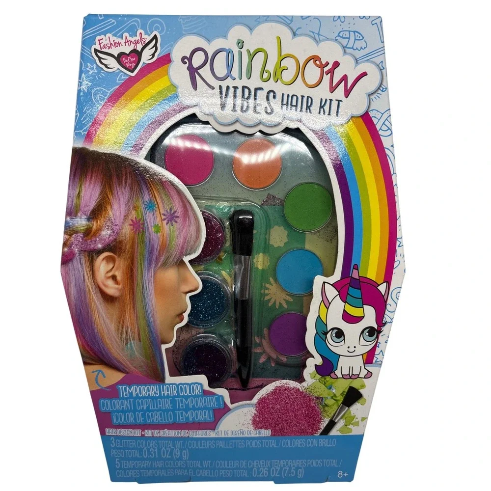 Fashion Angels Rainbow Vibes Temporary Hair Color Glitter Kit Unicorn Design Fun